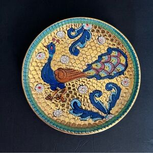 Vintage Gold Mosaic Style Decorative Plate Ceramic Art Peacock